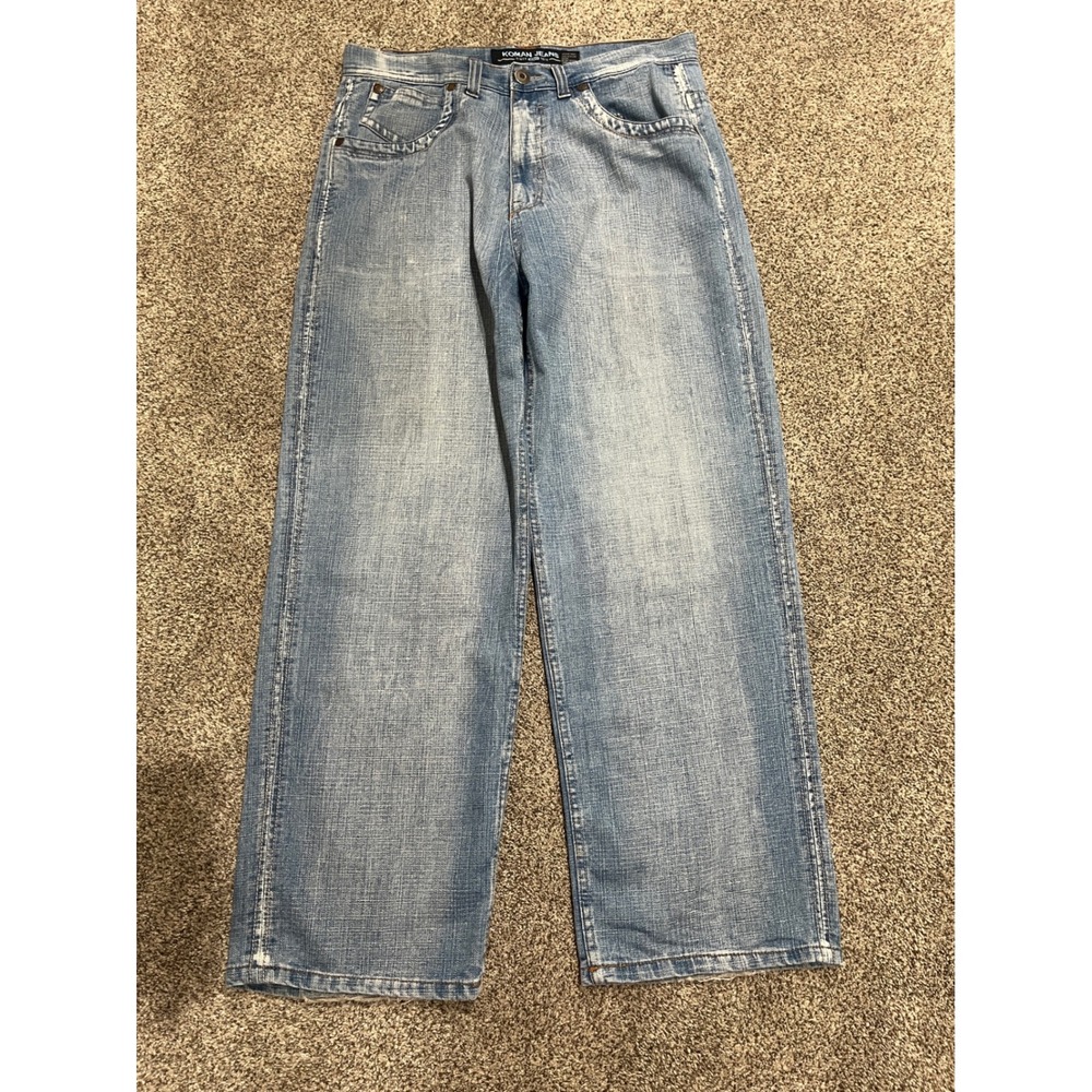 Koman Jeans Mens 36x32 Blue Denim Wide Leg Baggy Skate Y2K Ramie Distressed